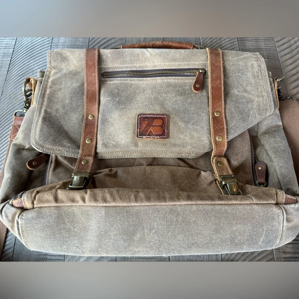 Vintage ZB Brown Canvas & Leather Adjustable Straps Messenger Bag